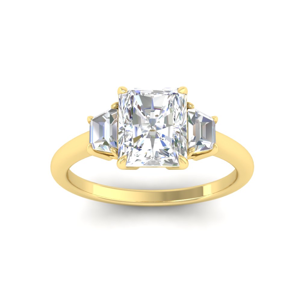 2.50Ct Radiant cut Moissanite Three Stone Begutte hotsell engagement ring set , 14K yellow gold Three Stone engagement ring